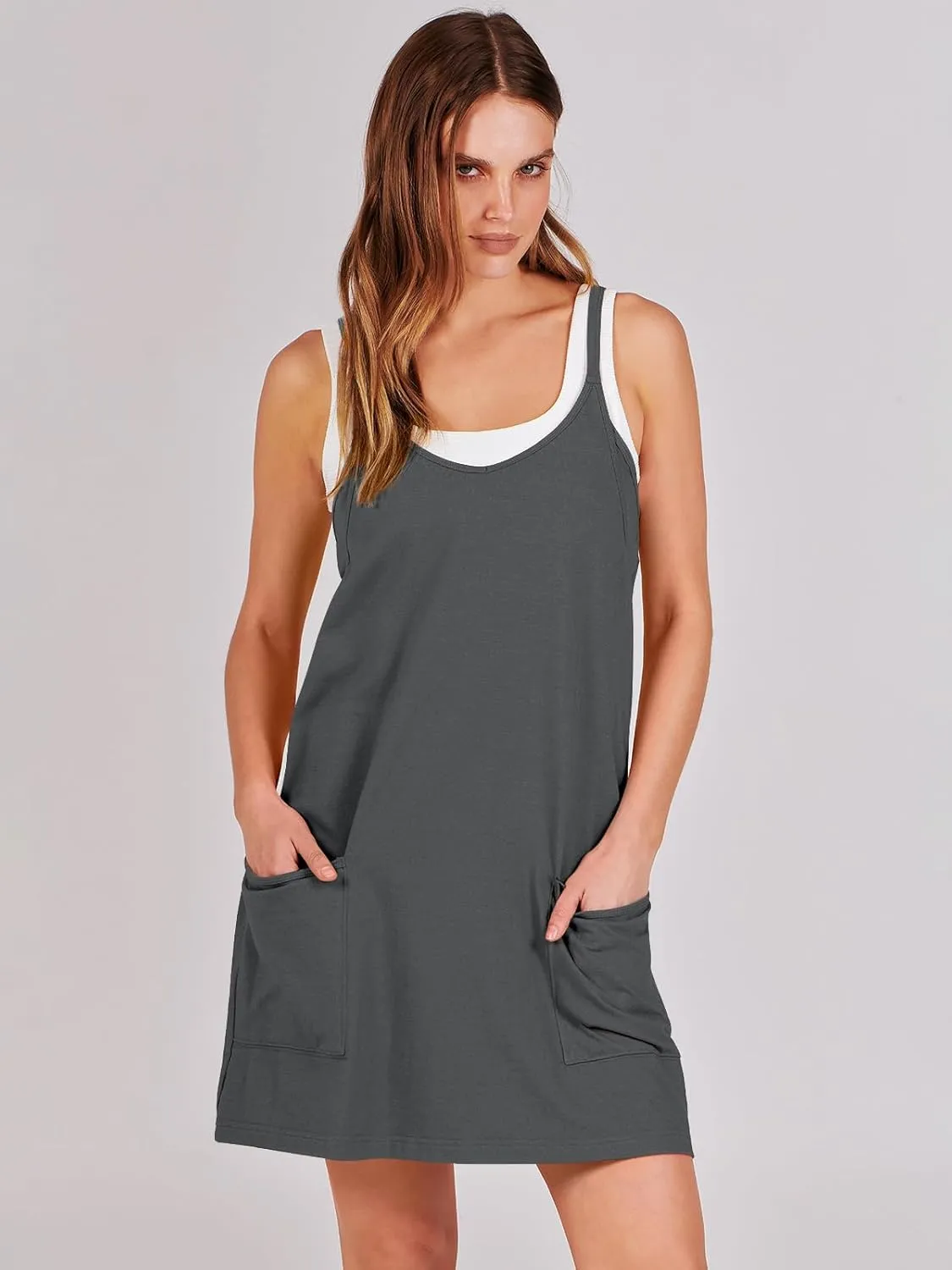 Prinbara Women Athletic Tennis Dress Summer Workout Sports Mini Romper Dress Built in Shapewear Shorts Sundress 2025 Outfits
