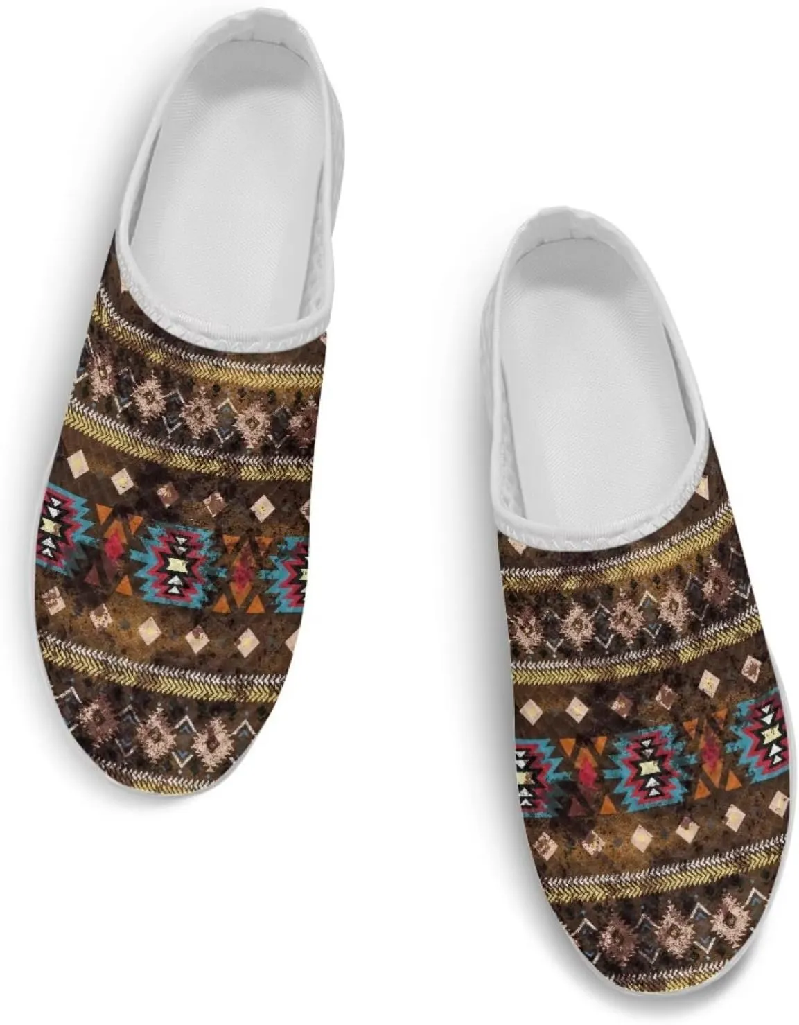 Retro Aztec Tribal Womens Walking Mules Sneakers Stylish Memory Foam Barefoot Slip On Teacher Nursing Loafers