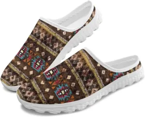 Retro Aztec Tribal Womens Walking Mules Sneakers Stylish Memory Foam Barefoot Slip On Teacher Nursing Loafers