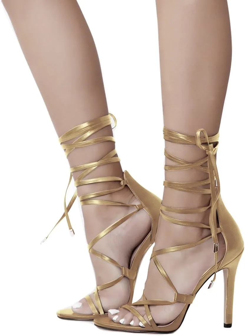 Richealnana Women's Lace Up Gladiator Crisscross Stiletto Heel Strappy Sandals