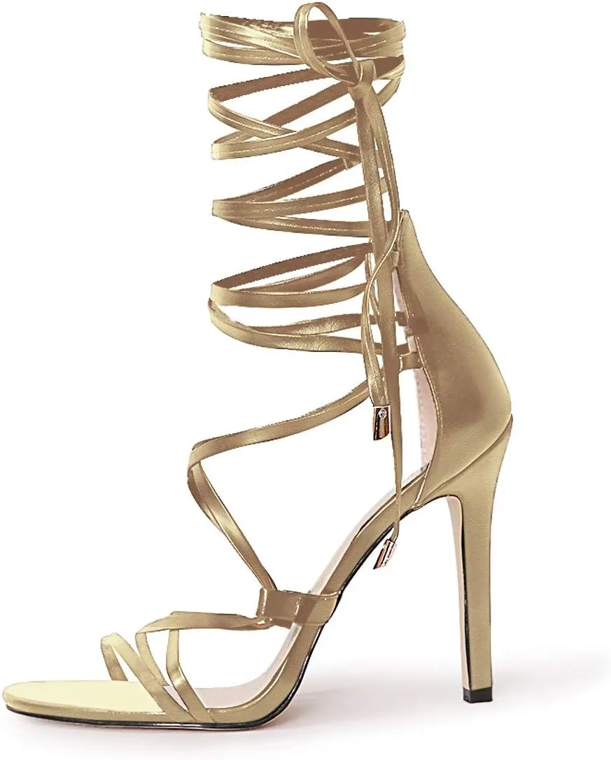 Richealnana Women's Lace Up Gladiator Crisscross Stiletto Heel Strappy Sandals