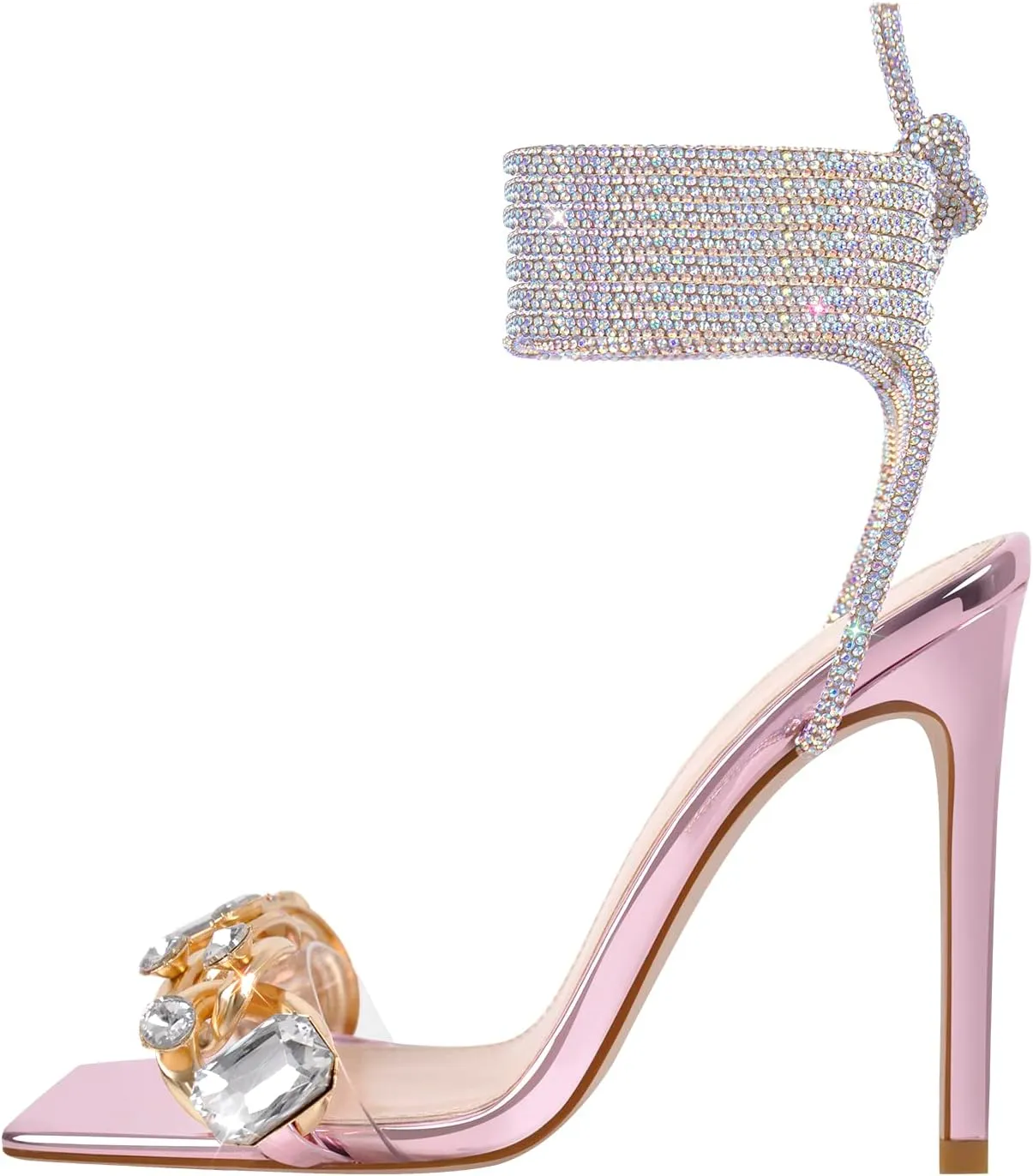 richealnini Clear Heel for Women Crystal Sandals Lace Up Strappy Stiletto High Heels