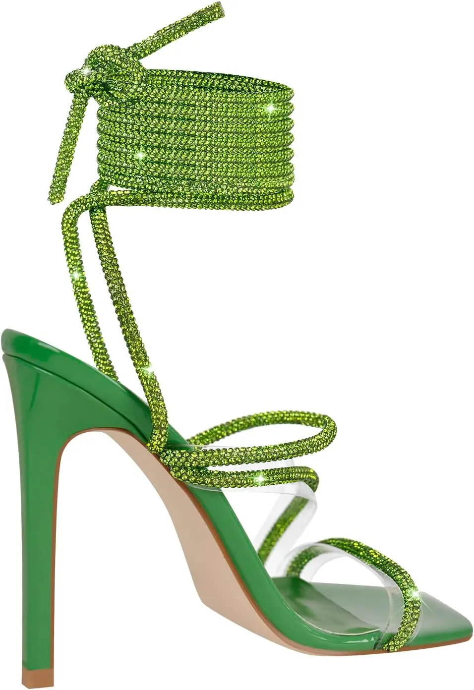 richealnini Women's Sparkly Clear Lace Up Ankle Strap High Heel Sandals