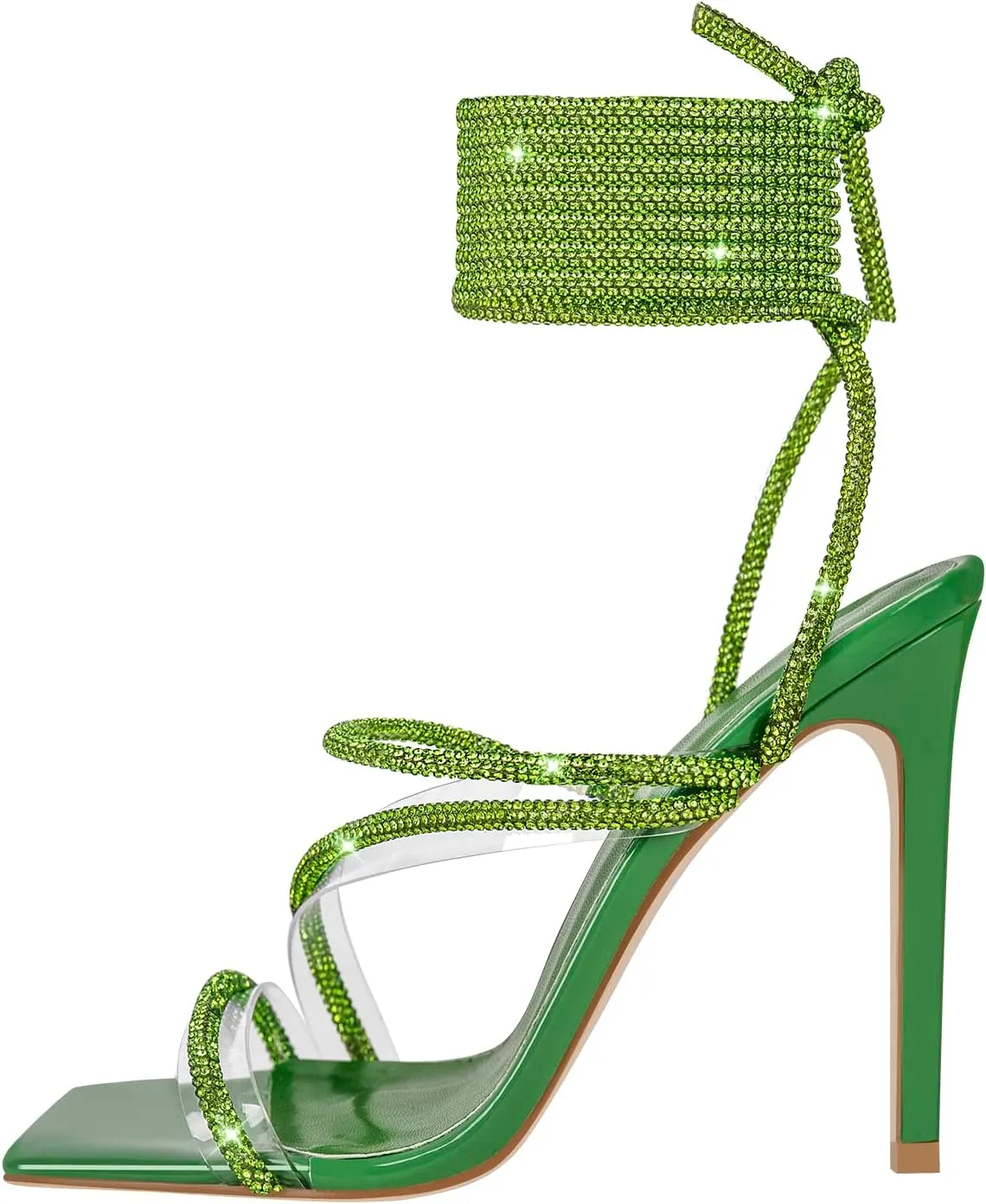 richealnini Women's Sparkly Clear Lace Up Ankle Strap High Heel Sandals