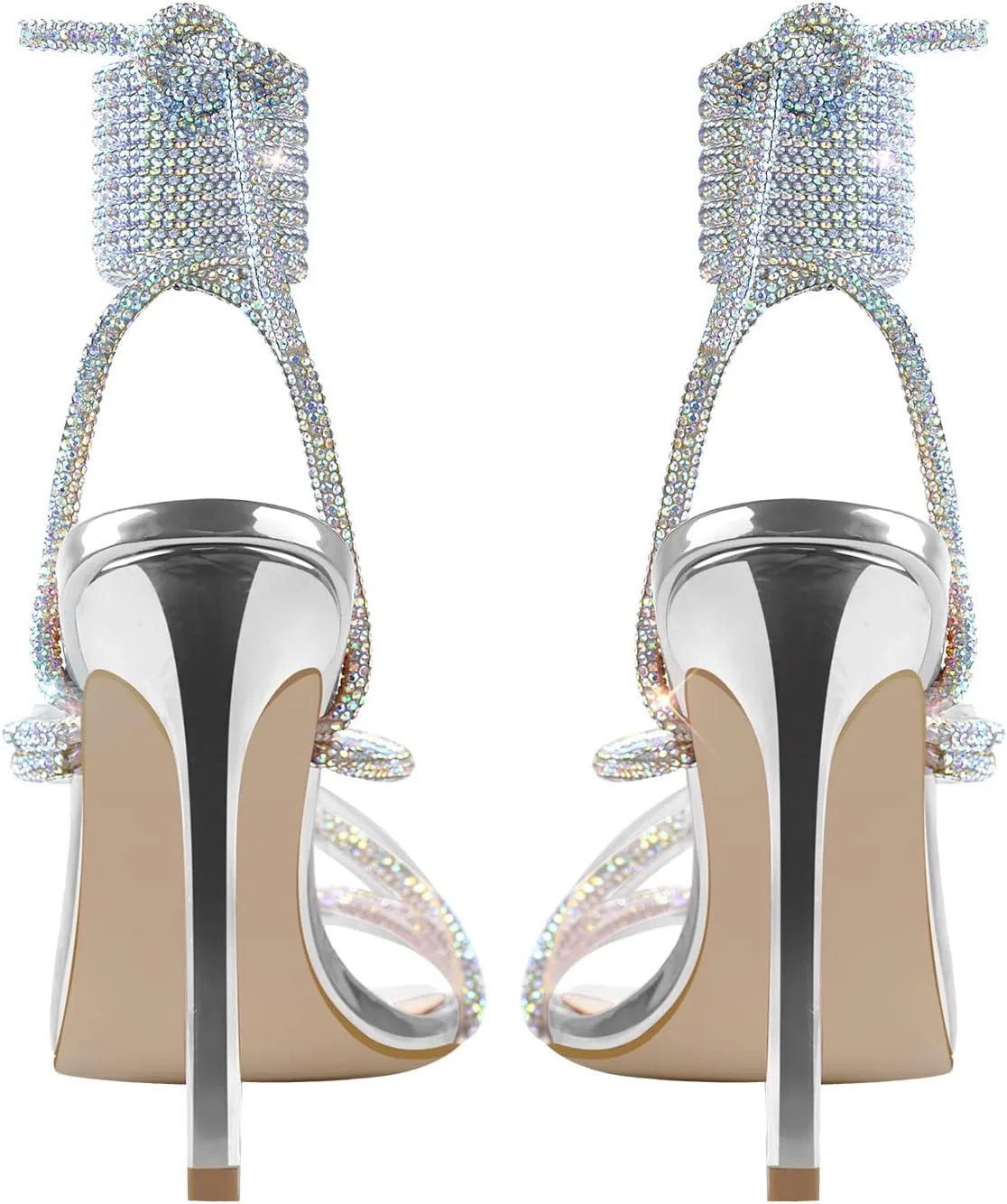 richealnini Women's Sparkly Clear Lace Up Ankle Strap High Heel Sandals
