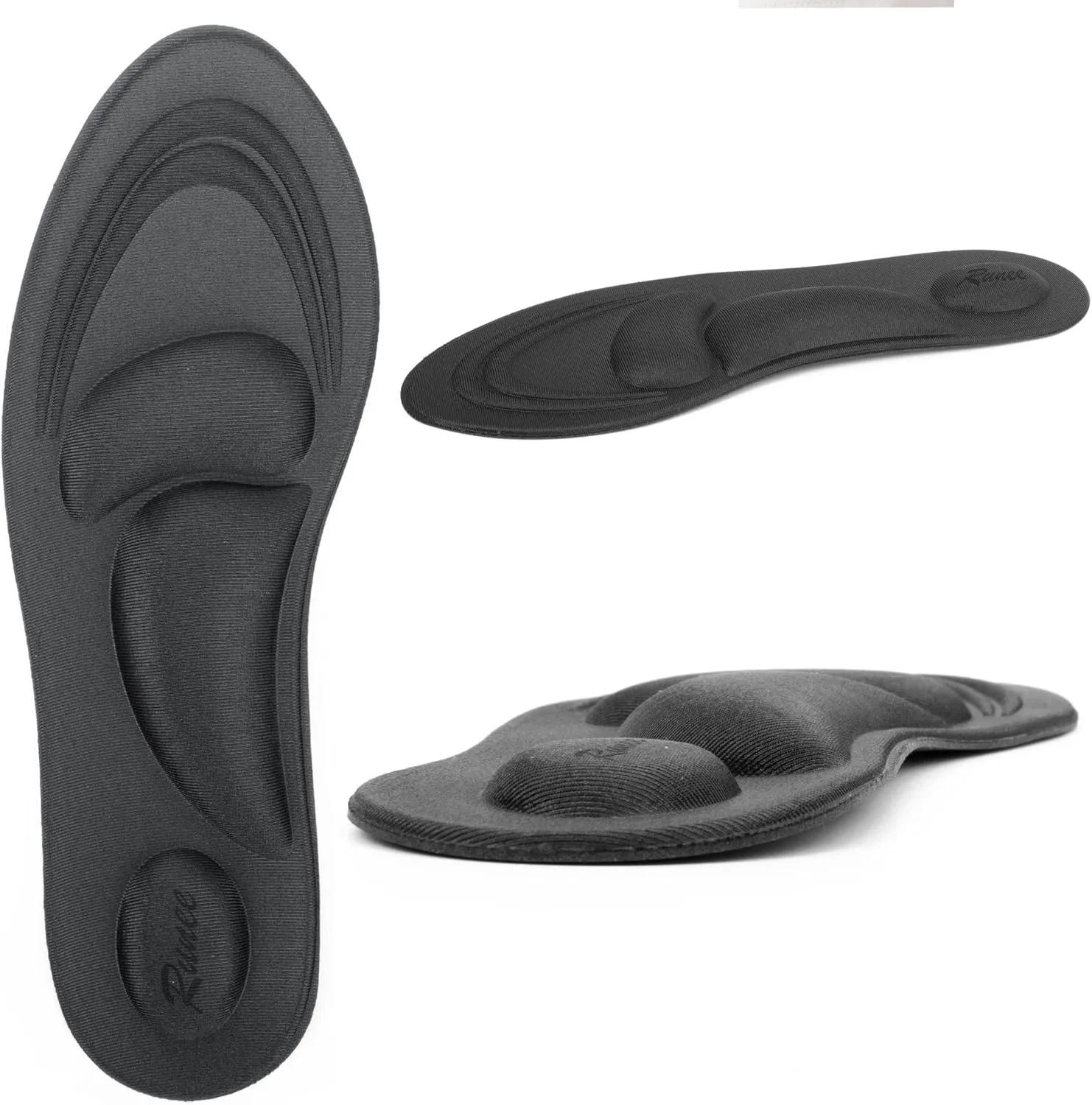 Runee Memory Foam Comfort Insole - Help Against Plantar Fasciitis and Foot Pain. Cushioning Metatarsal, Arch Support and Heel Support (Black, Large)