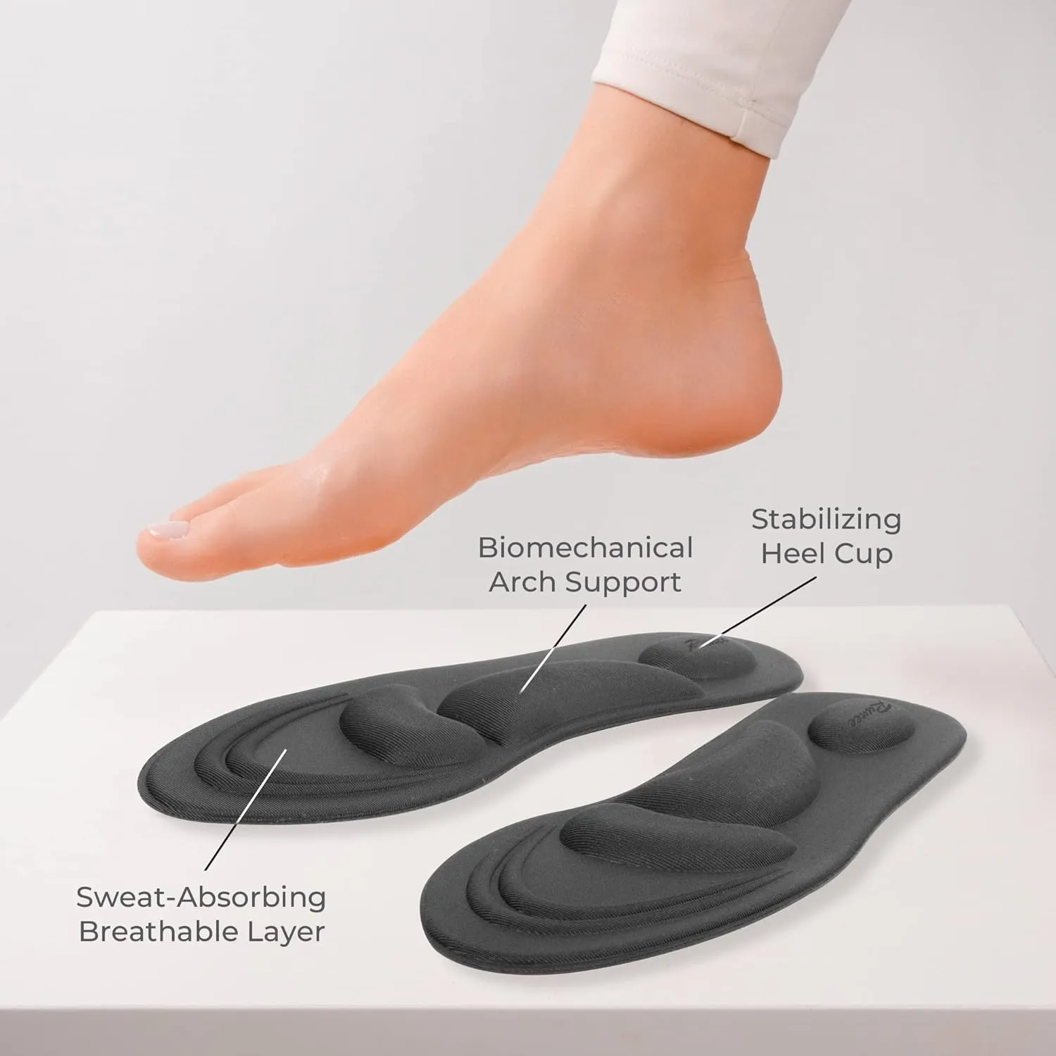 Runee Memory Foam Comfort Insole - Help Against Plantar Fasciitis and Foot Pain. Cushioning Metatarsal, Arch Support and Heel Support (Black, Large)