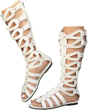 SACFOF Womens Knee High Sandals Summer Gladiator Cut Out Roman Boots Open Toe Flat Sandals with Zipper