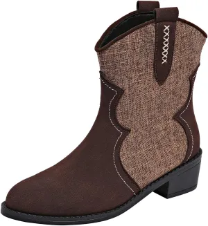 SACFOF Womens Western Boots Pointed Toe Chunky Low Heel Comfy Cowboy Ankle Boots Casual Outdoor Booties