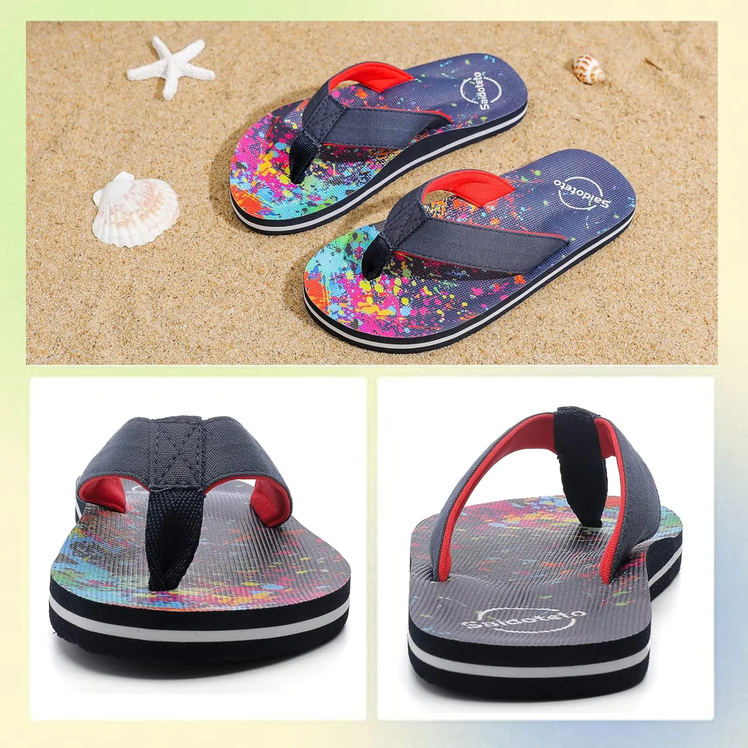 Saidoteto Boys Girls Flip Flops Child Summer Slip-on Thong Sandals Beach Pool Water Shoes(Little/Big Kid)