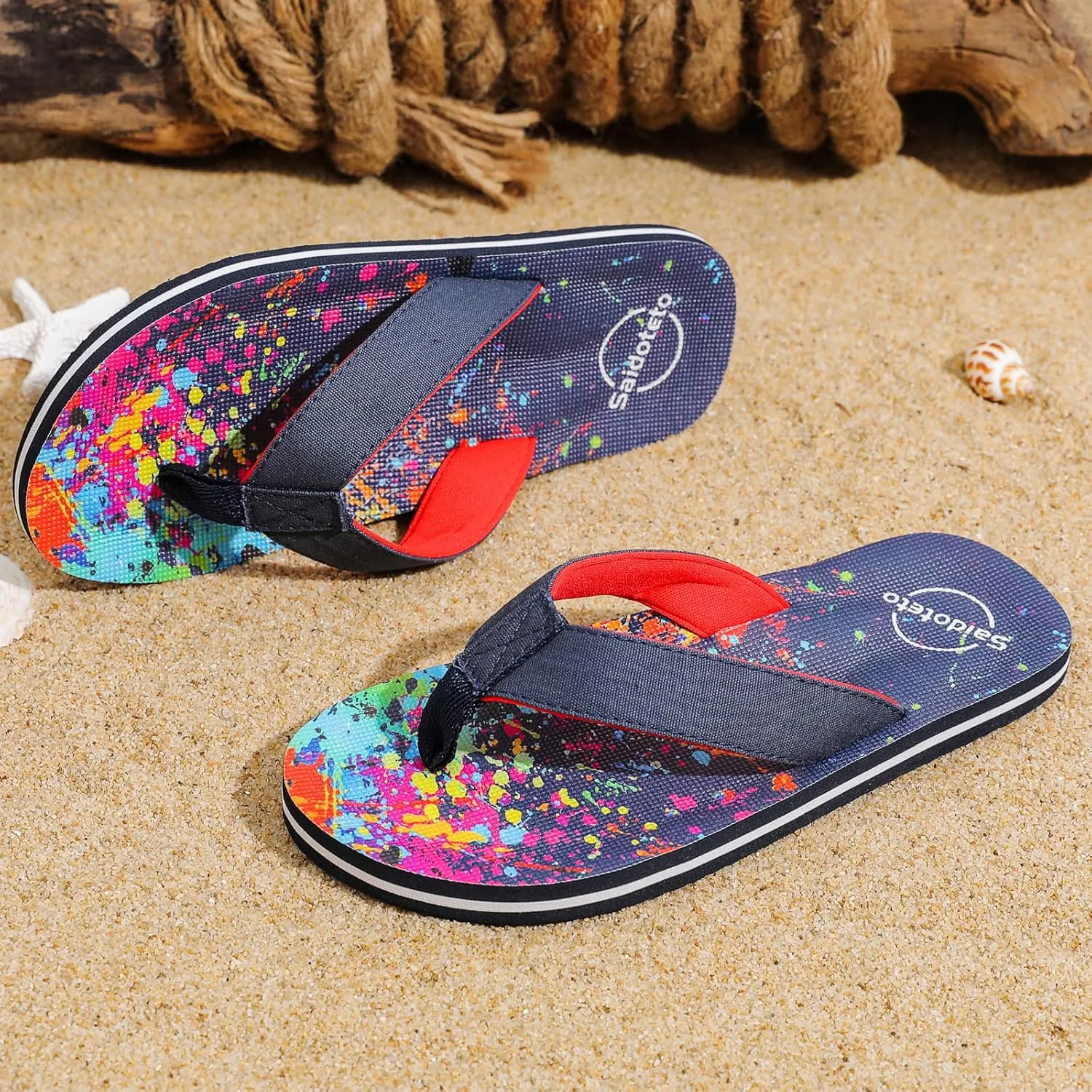 Saidoteto Boys Girls Flip Flops Child Summer Slip-on Thong Sandals Beach Pool Water Shoes(Little/Big Kid)