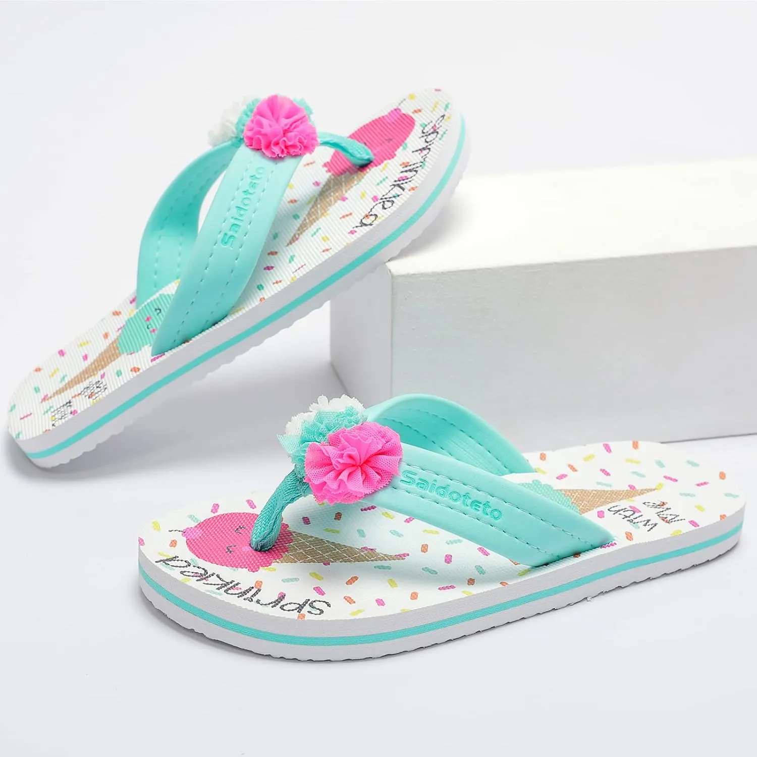 Saidoteto Boys Girls Flip Flops Child Summer Slip-on Thong Sandals Beach Pool Water Shoes(Little/Big Kid)