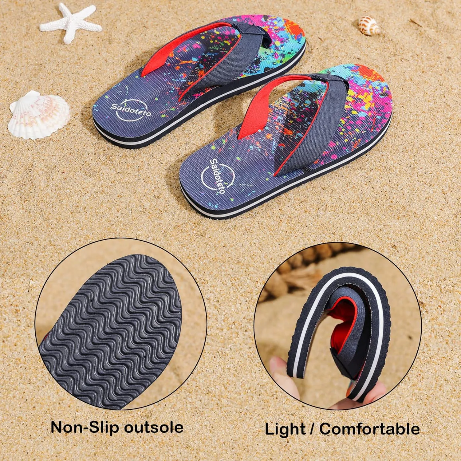 Saidoteto Boys Girls Flip Flops Child Summer Slip-on Thong Sandals Beach Pool Water Shoes(Little/Big Kid)