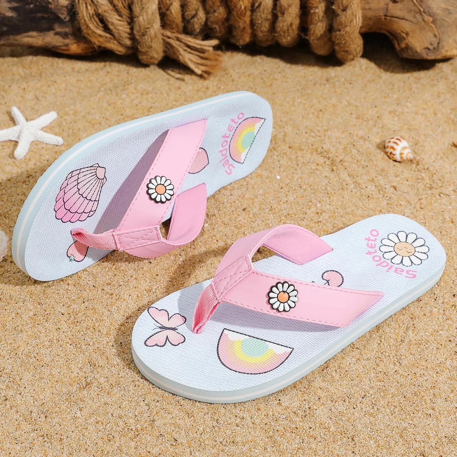 Saidoteto Boys Girls Flip Flops Child Summer Slip-on Thong Sandals Beach Pool Water Shoes(Little/Big Kid)