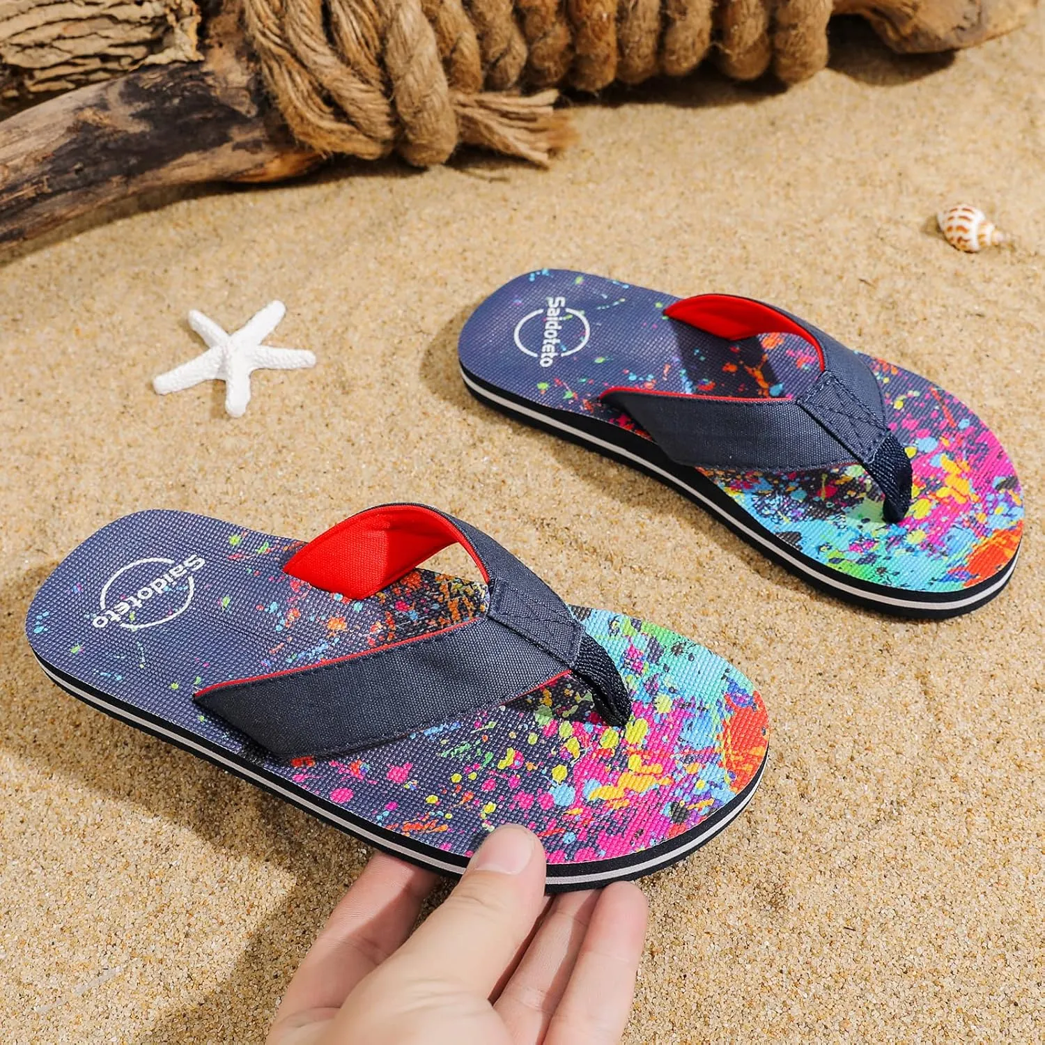 Saidoteto Boys Girls Flip Flops Child Summer Slip-on Thong Sandals Beach Pool Water Shoes(Little/Big Kid)