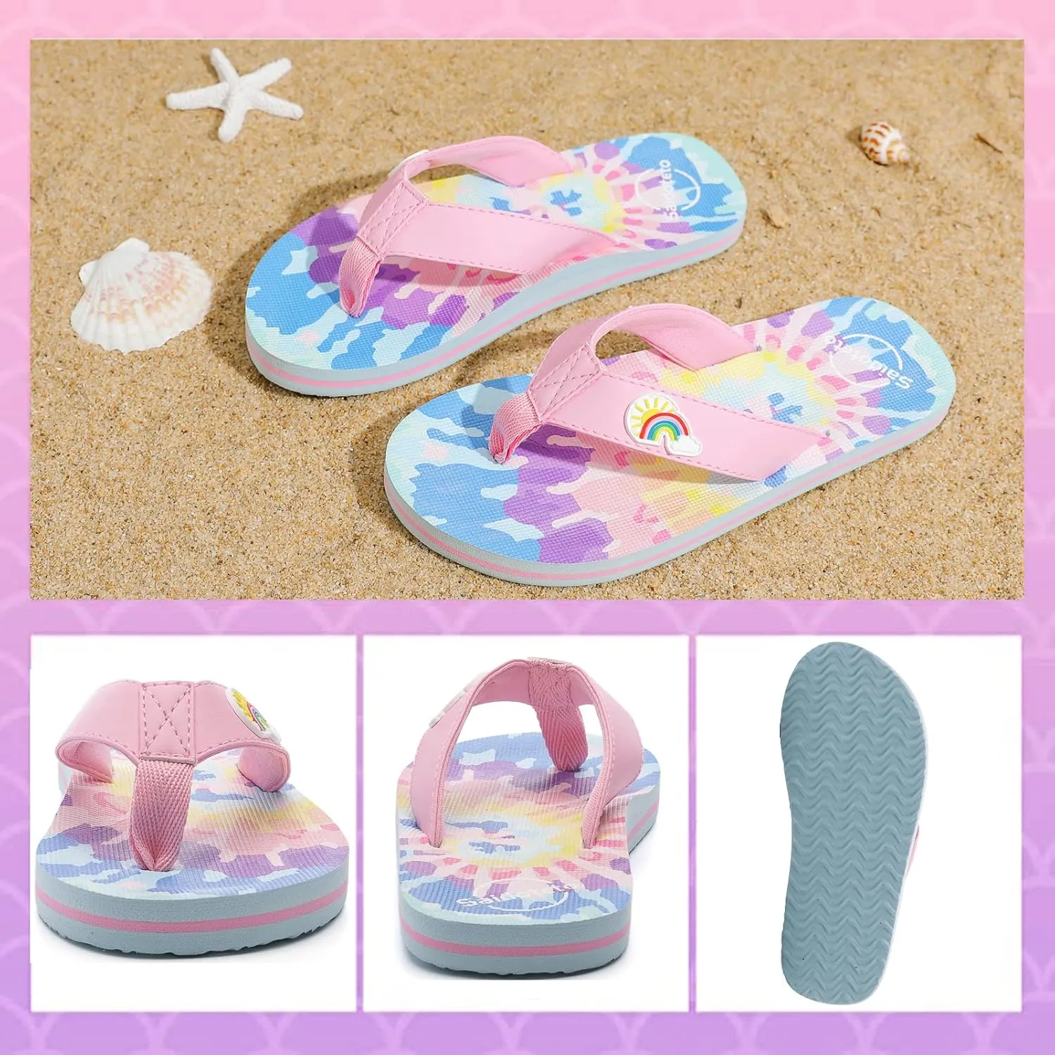 Saidoteto Boys Girls Flip Flops Child Summer Slip-on Thong Sandals Beach Pool Water Shoes(Little/Big Kid)