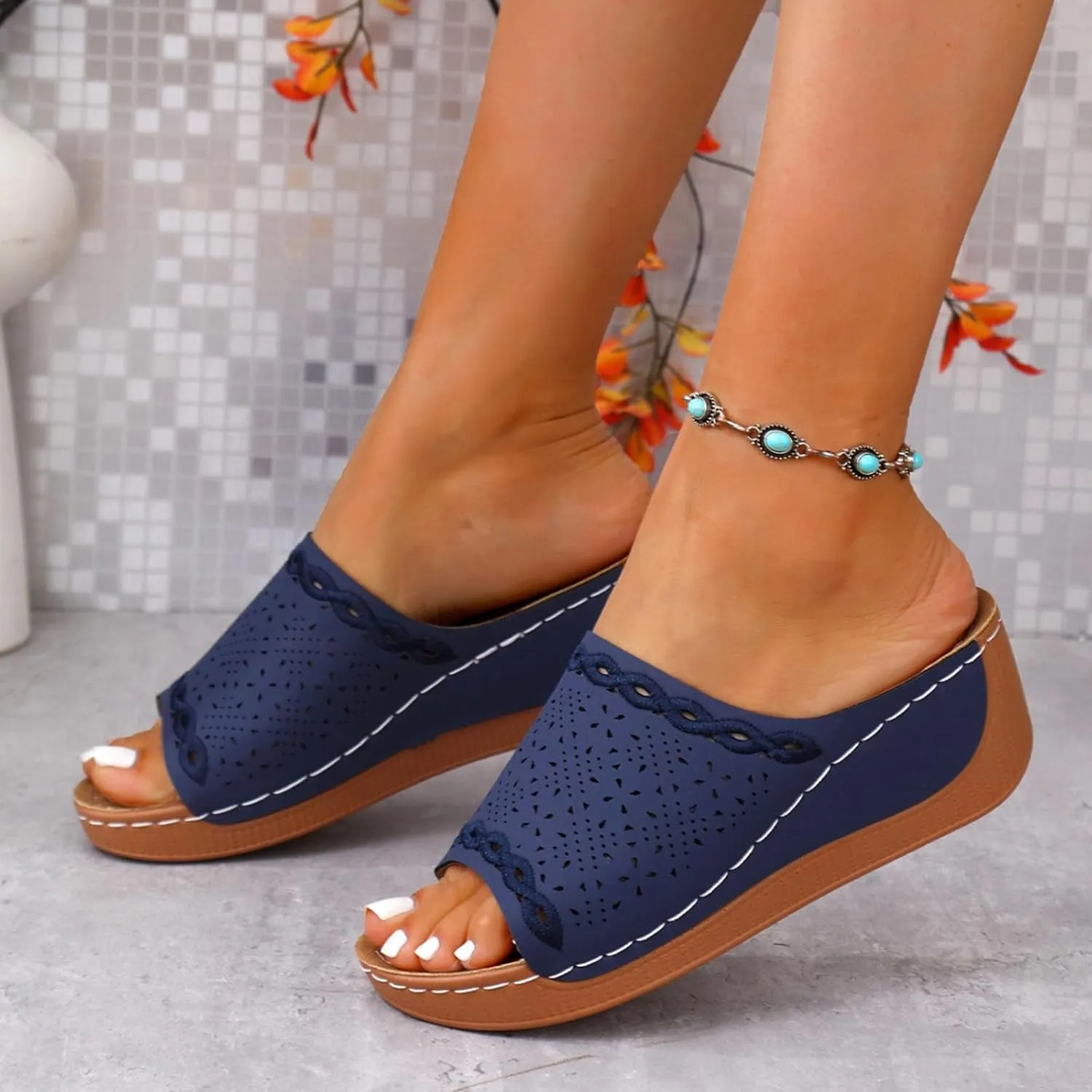 Sandals for Women Dressy Summer Ankle Strap Closed Toe Espadrille Wedge Platform Casual Shoes 2025 Retro Espadrilles Wedges Flat Open Comfortable Anti Slip Summer with Adjustable Buckle