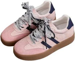 Satin Lace-up Sneakerina Flats Ballet Sneakers Women Girls Cute Y2K Retro Dopamine Leather Round Toes Non-Slip Chunky Sole Platform Tennis Sneakers Preppy Back to School Gifts Daughter Granddaughter