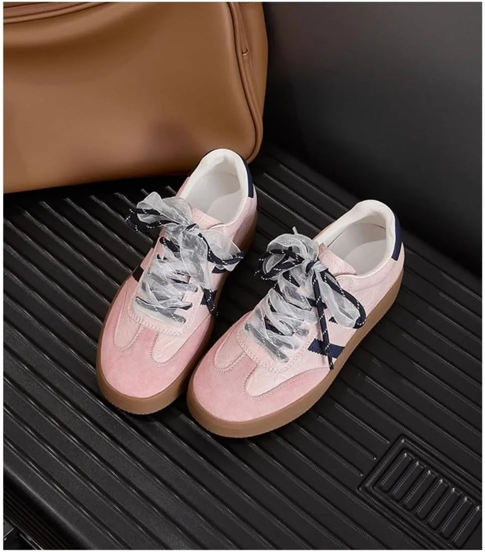 Satin Lace-up Sneakerina Flats Ballet Sneakers Women Girls Cute Y2K Retro Dopamine Leather Round Toes Non-Slip Chunky Sole Platform Tennis Sneakers Preppy Back to School Gifts Daughter Granddaughter