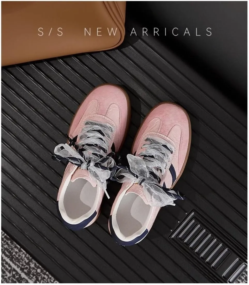 Satin Lace-up Sneakerina Flats Ballet Sneakers Women Girls Cute Y2K Retro Dopamine Leather Round Toes Non-Slip Chunky Sole Platform Tennis Sneakers Preppy Back to School Gifts Daughter Granddaughter