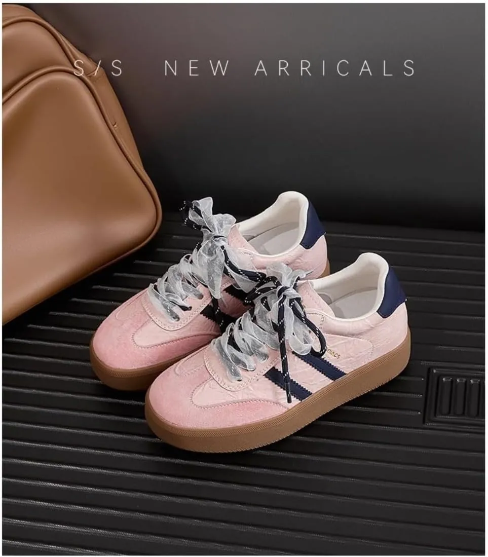 Satin Lace-up Sneakerina Flats Ballet Sneakers Women Girls Cute Y2K Retro Dopamine Leather Round Toes Non-Slip Chunky Sole Platform Tennis Sneakers Preppy Back to School Gifts Daughter Granddaughter