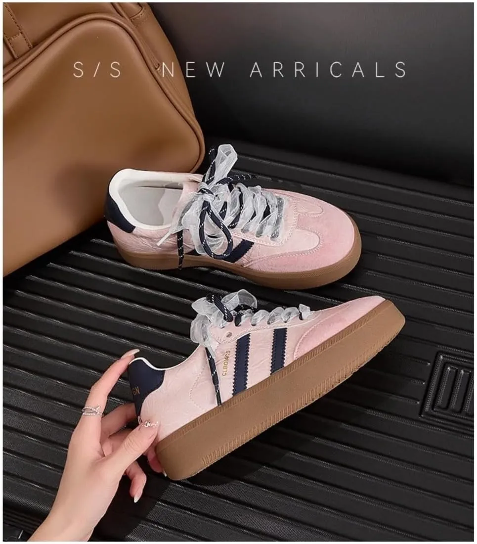 Satin Lace-up Sneakerina Flats Ballet Sneakers Women Girls Cute Y2K Retro Dopamine Leather Round Toes Non-Slip Chunky Sole Platform Tennis Sneakers Preppy Back to School Gifts Daughter Granddaughter