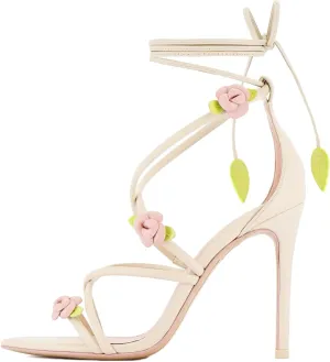 sexytag Floral Ankle Strappy Lace Up Stiletto Heeled Sandals Open Toe Rose Flower Party Wedding Date Dress Shoes