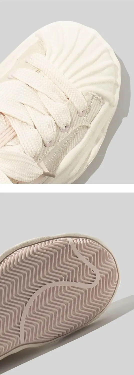 Shell-Toe Wavy Retro Platform Chunky Sneakers for Women & Girls - Y2K Canvas Kawaii Shoes, Comfy All-Match White Casual Trainer for Beach Travel, Birthday Gifts, Back to School, Minimalist Streetwear