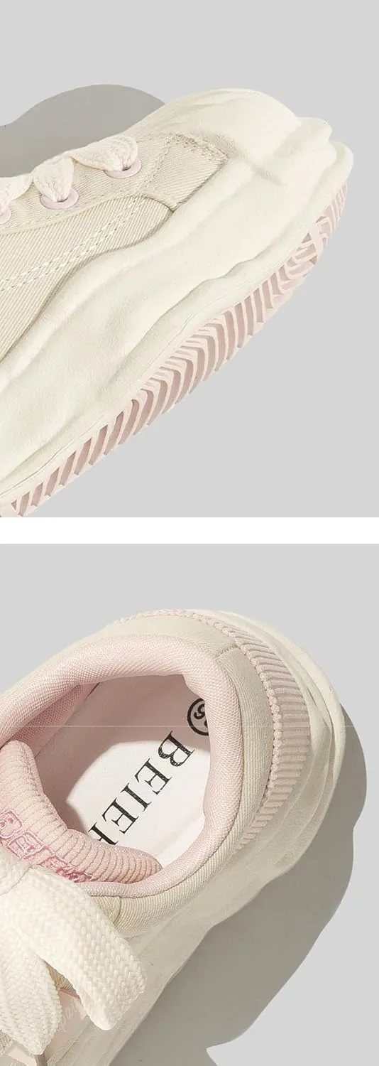 Shell-Toe Wavy Retro Platform Chunky Sneakers for Women & Girls - Y2K Canvas Kawaii Shoes, Comfy All-Match White Casual Trainer for Beach Travel, Birthday Gifts, Back to School, Minimalist Streetwear