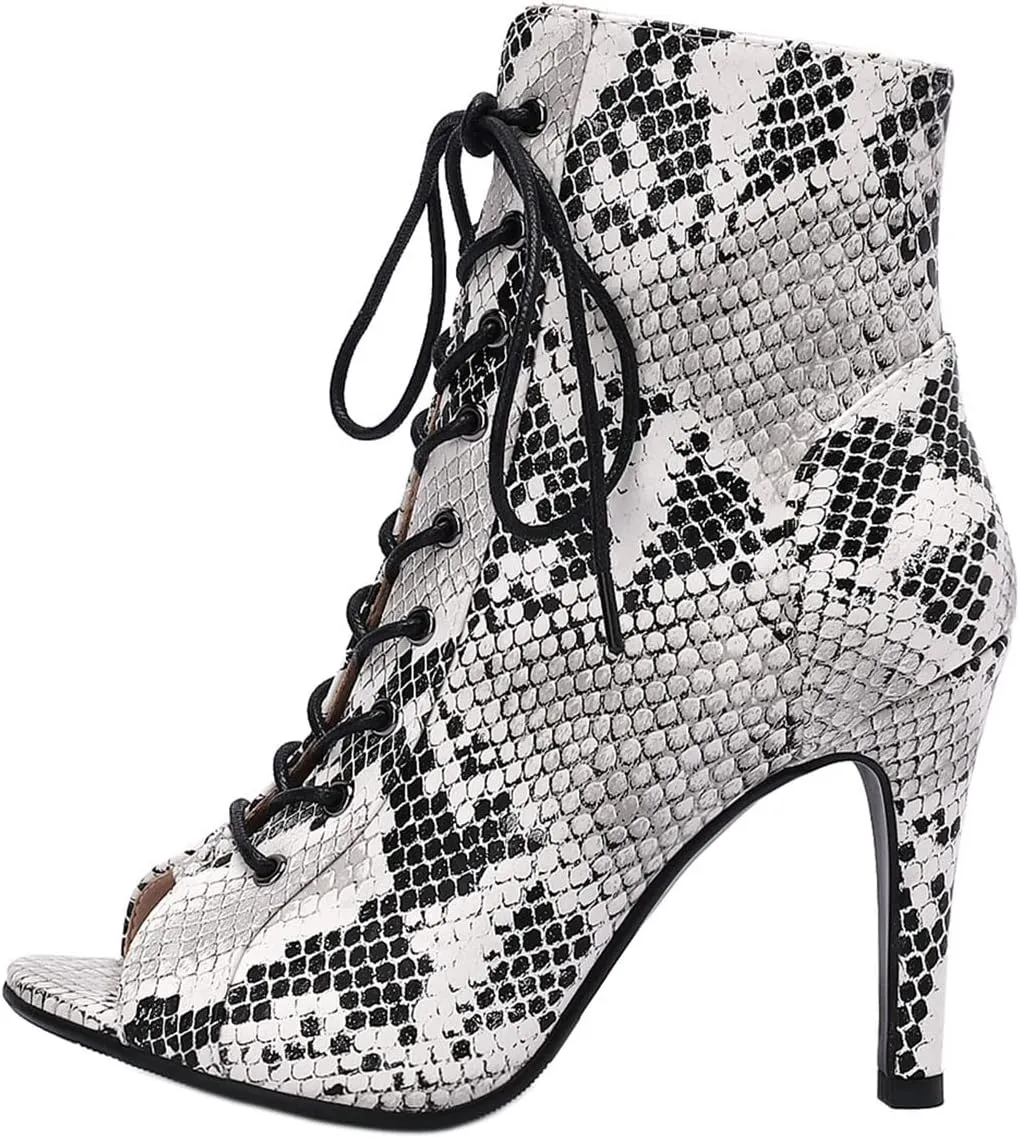 SHEMEE Women's Summer Peep Toe Stiletto High Heel Ankle Boots Lace Up Sandals Booties