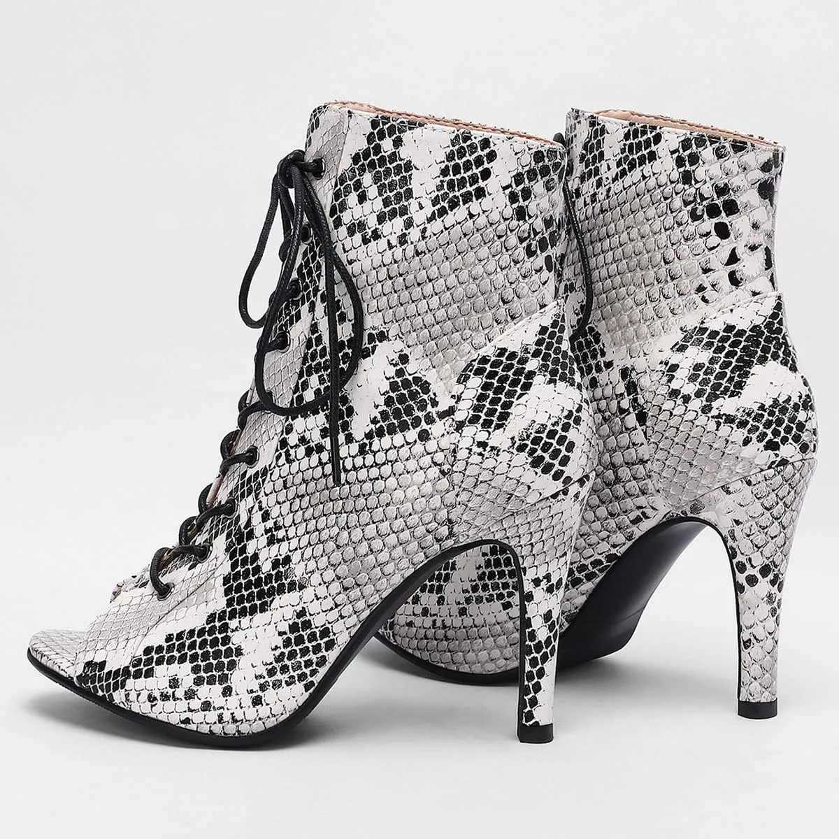 SHEMEE Women's Summer Peep Toe Stiletto High Heel Ankle Boots Lace Up Sandals Booties