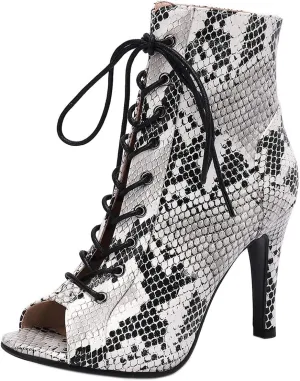SHEMEE Women's Summer Peep Toe Stiletto High Heel Ankle Boots Lace Up Sandals Booties