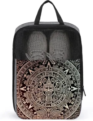 Shoe Bags for Men Women Mayan Calendar End Of The World Shoe Pouch with Zipper Breathable Golf Shoe Bag for Travel Outside Shoe Storage Organizer for Sport Business Trip Gym