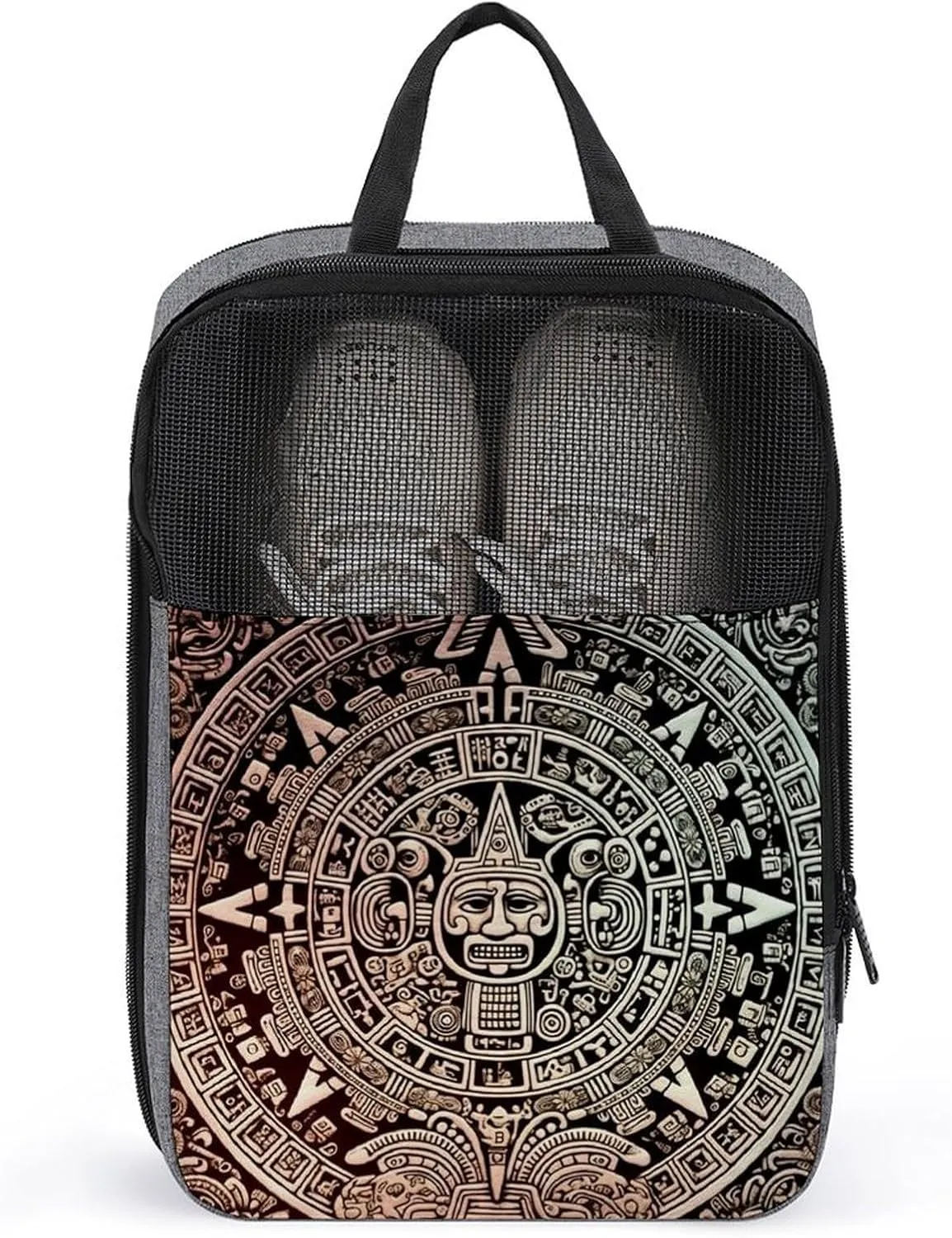 Shoe Bags for Men Women Mayan Calendar End Of The World Shoe Pouch with Zipper Breathable Golf Shoe Bag for Travel Outside Shoe Storage Organizer for Sport Business Trip Gym
