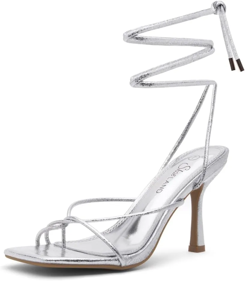 Shoe Land SL-Dafne Womens Strappy Heels Lace up Heeled Sandals Square Open Toe Tie Up Stiletto High Heel Shoes for Prom Party