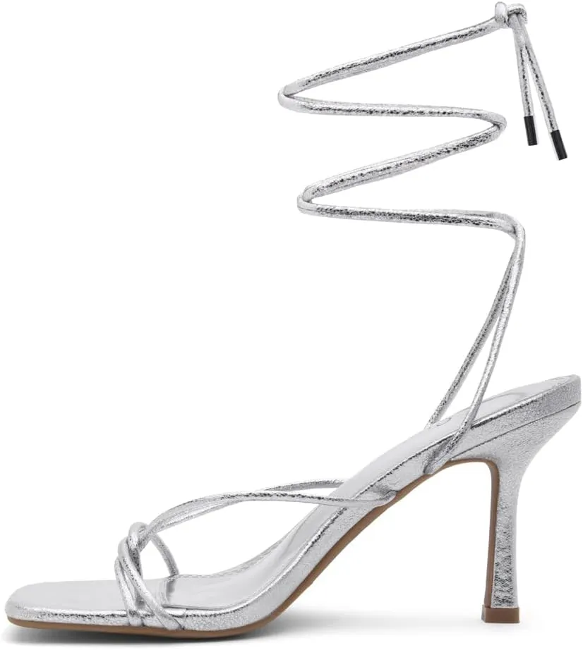 Shoe Land SL-Dafne Womens Strappy Heels Lace up Heeled Sandals Square Open Toe Tie Up Stiletto High Heel Shoes for Prom Party