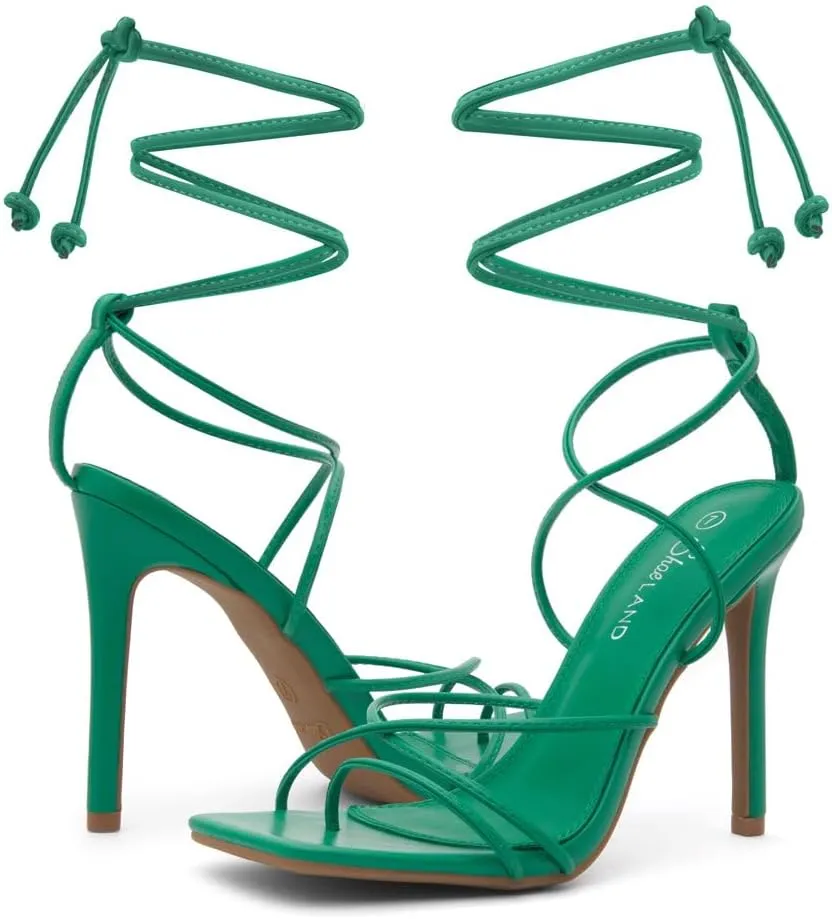 Shoe Land SL-Finely Women's Lace-Up Heels, Square Open Toe Ankle Wrap Tie-Up Heeled Sandals, 4-Inch Stiletto Strappy Dress Sandals for Party, Wedding, and Prom