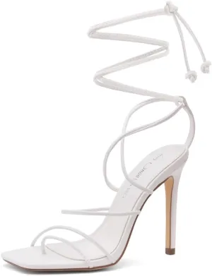 Shoe Land SL-Finely Women's Lace-Up Heels, Square Open Toe Ankle Wrap Tie-Up Heeled Sandals, 4-Inch Stiletto Strappy Dress Sandals for Party, Wedding, and Prom