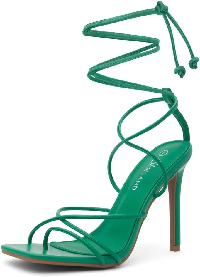 Shoe Land SL-Finely Women's Lace-Up Heels, Square Open Toe Ankle Wrap Tie-Up Heeled Sandals, 4-Inch Stiletto Strappy Dress Sandals for Party, Wedding, and Prom