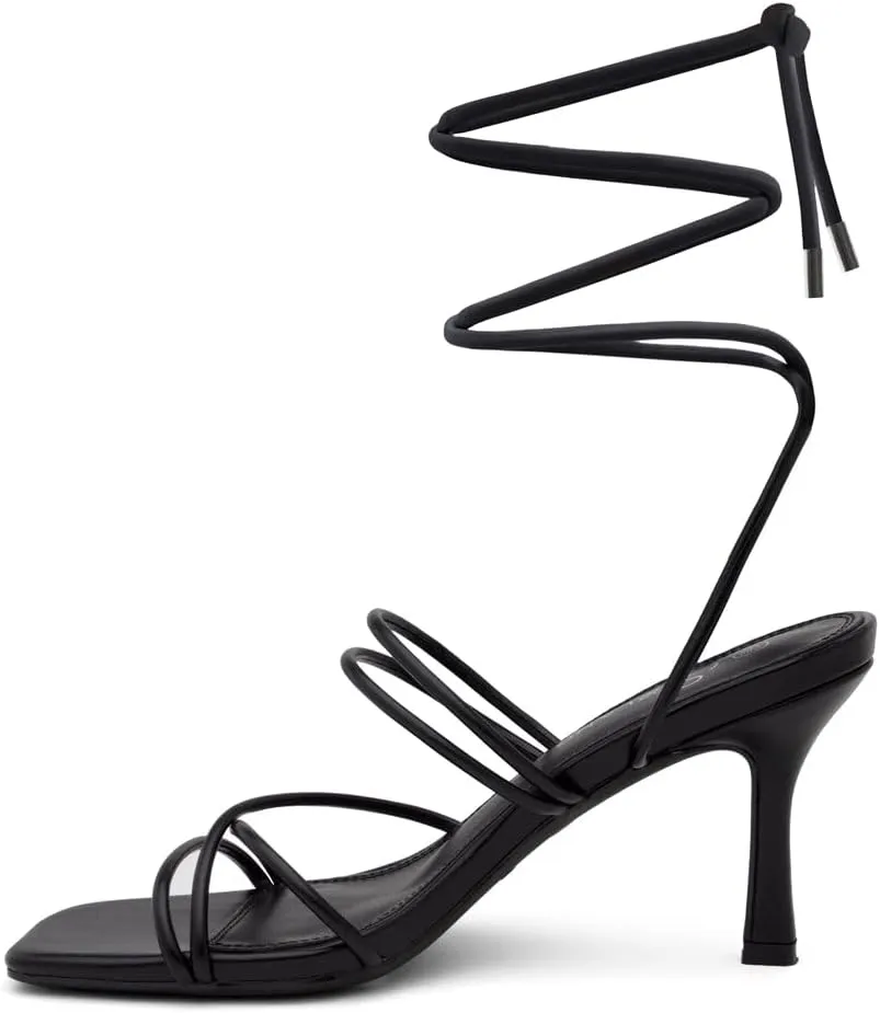 Shoe Land SL-Lumi Women's Lace-Up Heels, Square Open Toe Strappy Heeled Sandals, Ankle Wrap Tie-Up High Heels, Dressy Stiletto Heels for Prom, Wedding, and Party