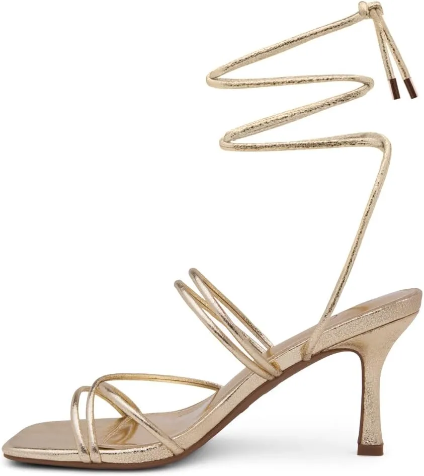 Shoe Land SL-Lumi Women's Lace-Up Heels, Square Open Toe Strappy Heeled Sandals, Ankle Wrap Tie-Up High Heels, Dressy Stiletto Heels for Prom, Wedding, and Party