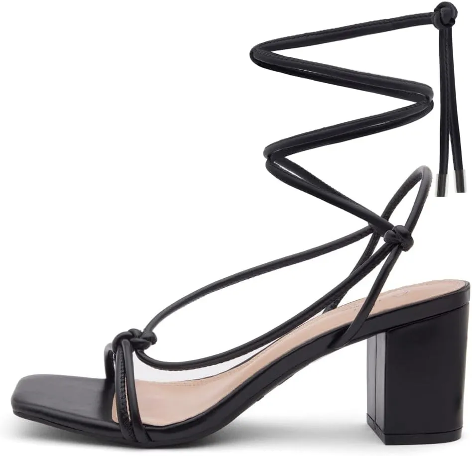 Shoe Land SL-Sweets Women's Lace-Up Chunky Low Heels, Strappy Ankle Wrap Tie-Up Block Short Heels – Semi-Casual Heeled Sandals for Prom Wedding and Party