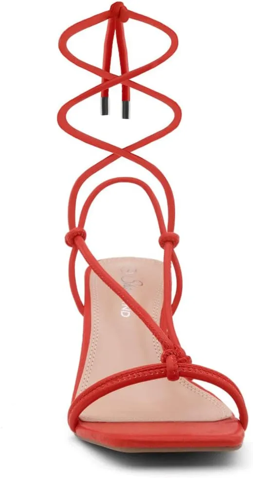 Shoe Land SL-Sweets Women's Lace-Up Chunky Low Heels, Strappy Ankle Wrap Tie-Up Block Short Heels – Semi-Casual Heeled Sandals for Prom Wedding and Party