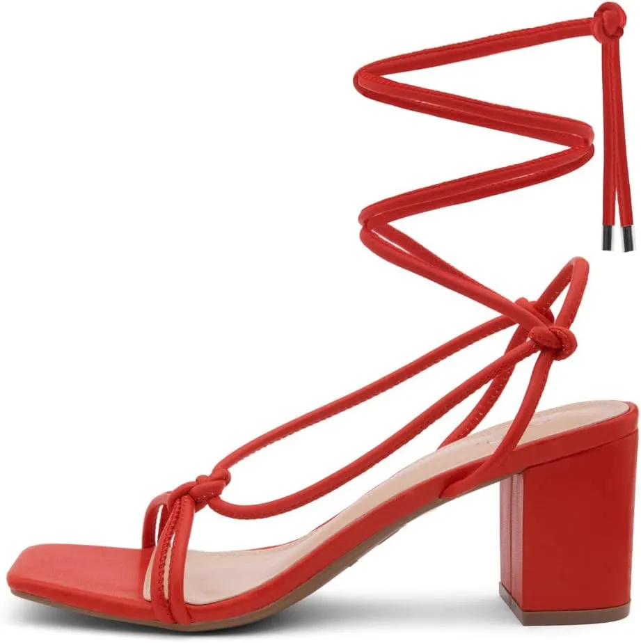 Shoe Land SL-Sweets Women's Lace-Up Chunky Low Heels, Strappy Ankle Wrap Tie-Up Block Short Heels – Semi-Casual Heeled Sandals for Prom Wedding and Party