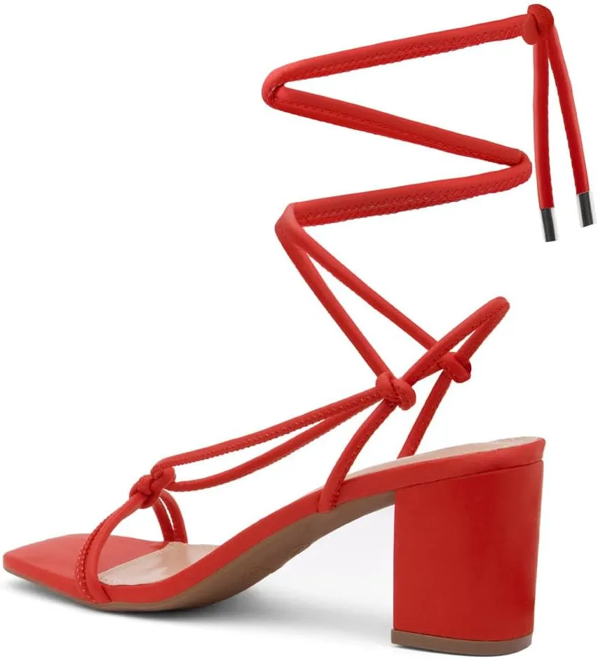 Shoe Land SL-Sweets Women's Lace-Up Chunky Low Heels, Strappy Ankle Wrap Tie-Up Block Short Heels – Semi-Casual Heeled Sandals for Prom Wedding and Party