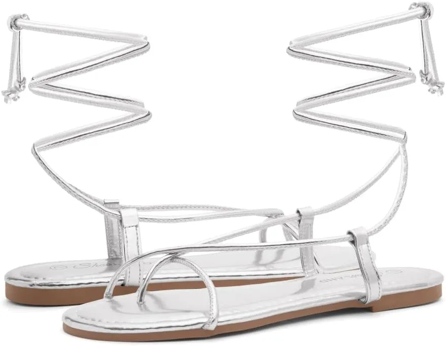 Shoe Land Women’s Flat Sandals – Comfortable Lace-Up Gladiator Sandals with Adjustable Ankle Wrap | Strappy Crisscross Open Toe Tie-Up Shoes for Summer, Beach & Travel