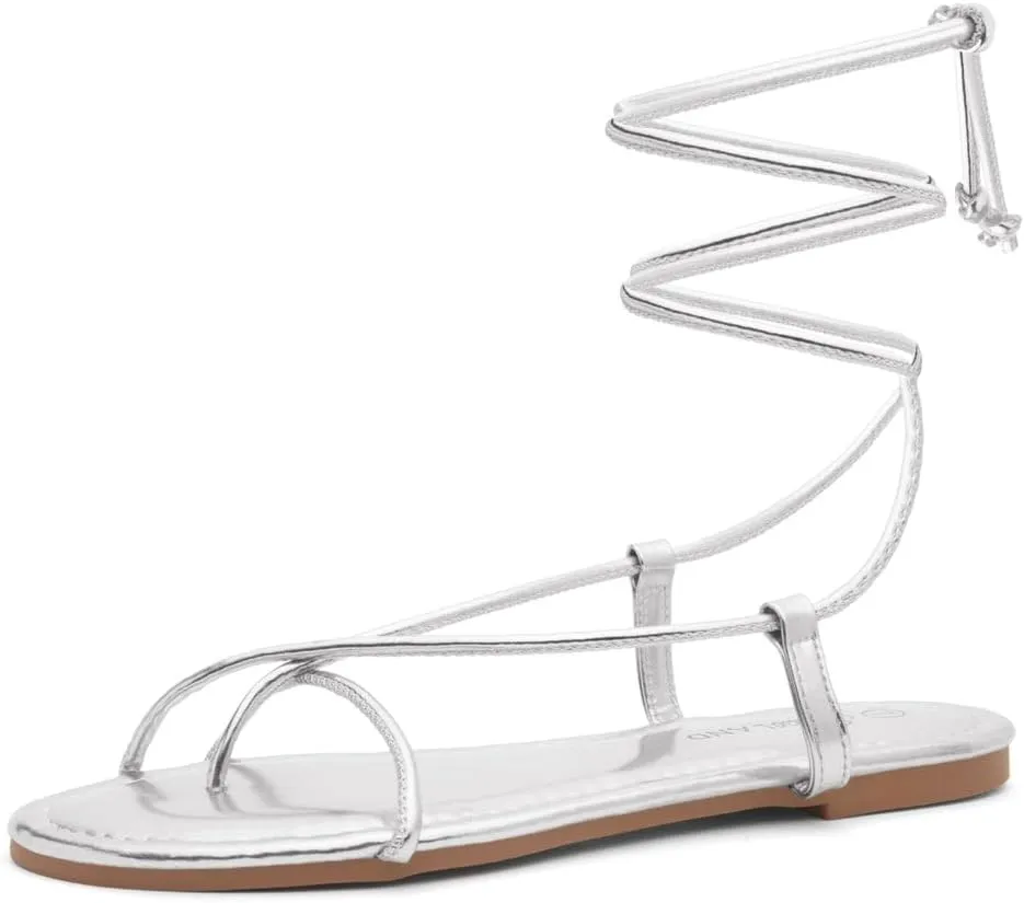 Shoe Land Women’s Flat Sandals – Comfortable Lace-Up Gladiator Sandals with Adjustable Ankle Wrap | Strappy Crisscross Open Toe Tie-Up Shoes for Summer, Beach & Travel