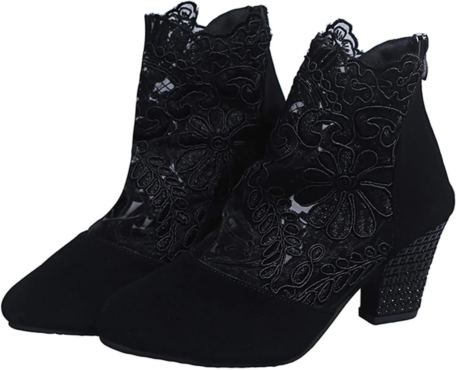Shoes for Women Dressy, Sandals Women Sexy Hollow Floral Lace Chunky High Heels Platform Boots Casual Boots