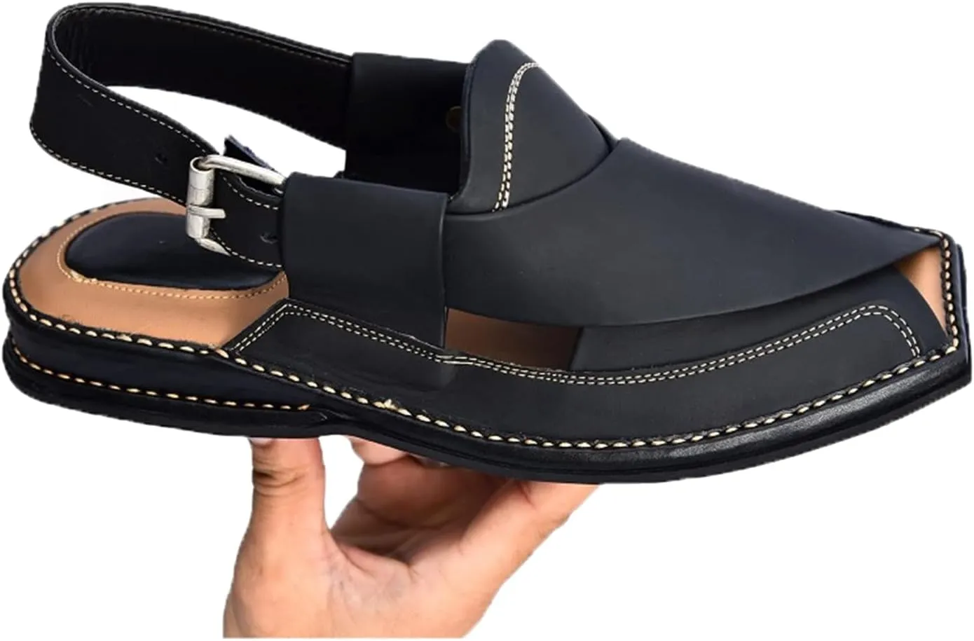 SKY-SELLER Mens Footwear Handmade Sandals Double Sole Cowhide Leather Shoes - Aesthetic Outdoor Chappal for Men Boot