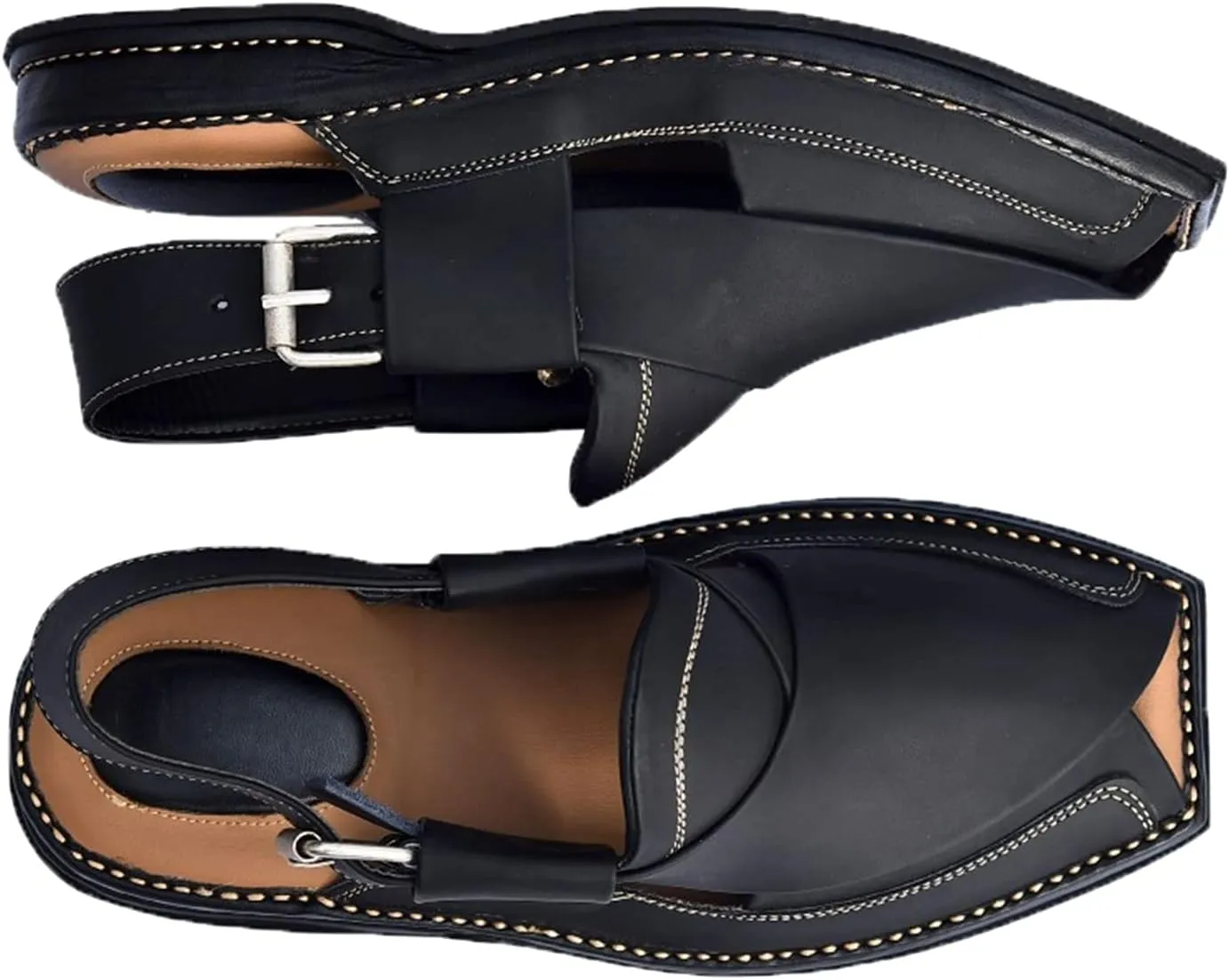 SKY-SELLER Mens Footwear Handmade Sandals Double Sole Cowhide Leather Shoes - Aesthetic Outdoor Chappal for Men Boot